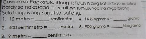 Solved: Gawain sa Pagkatuto Bilang 1: Tukuyin ang katumbas na .